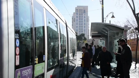 Tram in Jerusalem Stock Footage 122090100