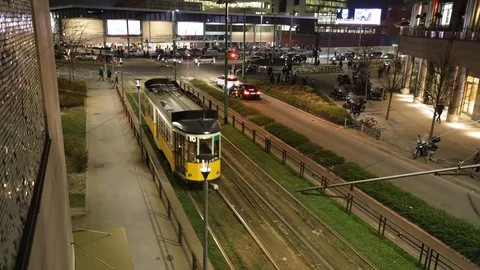 Tram lane at night Stock Footage 103285628