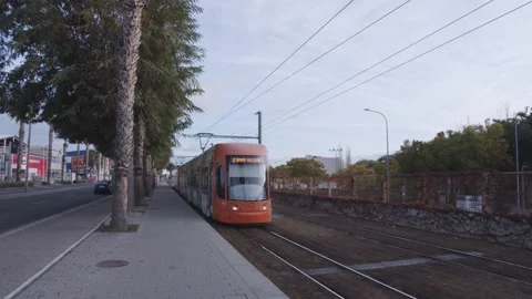 Tram Leaving from Exterior Station in Alicante, Spain Stock Footage