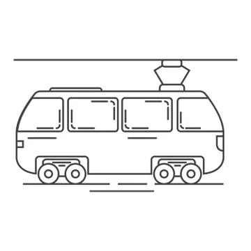 The tram in linear flat style. City public transport. A design element for in Stock Illustration