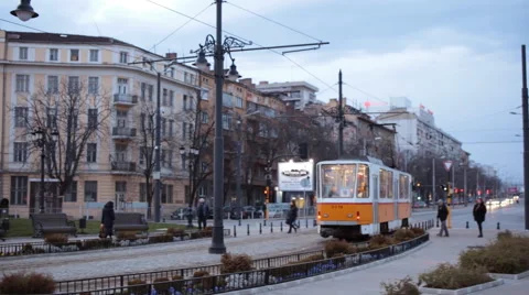 Tram on the Lions bridge in Sofia, Bulgaria Stock-Footage 64085851