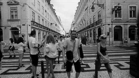Tram in Lisbon B&amp;W Stock Footage 136392134