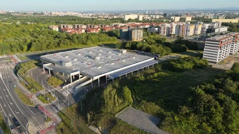 Tram loop in Krakow. Aerial view Stockbeeldmateriaal 281794369