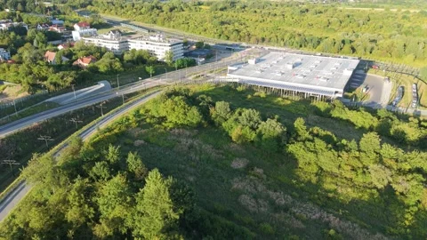 Tram loop in Krakow. Aerial view Stockbeeldmateriaal 281794371