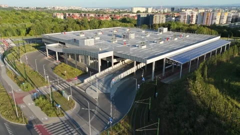Tram loop in Krakow. Aerial view Stockbeeldmateriaal 281794394