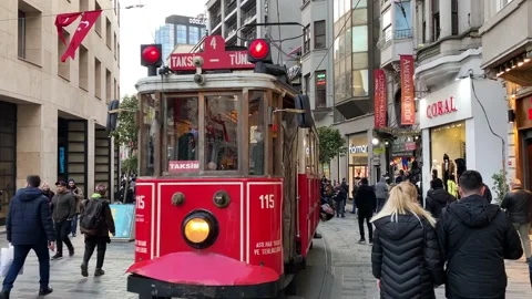 Tram make his way through the famous Istiklal street, Istanbul, Turkey 4K Stock Footage 168638821
