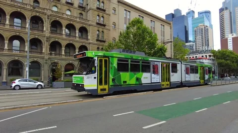 Tram in Melbourne City Stock Footage 222844736