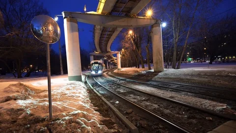 Tram at Modcow night Stock Footage 87753491