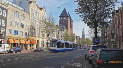Tram moving in Amsterdam Stock Footage 38690634