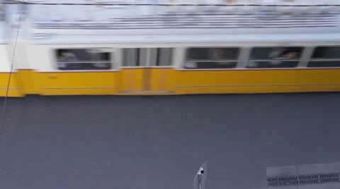A tram is moving - view from above Stock Footage 56938059
