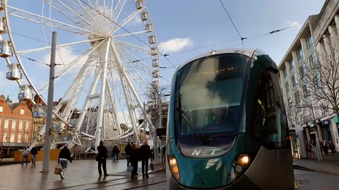 Tram Nottingham City Centre Stock Footage 103460305