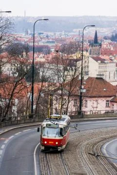 Tram over Prague Fotos de archivo