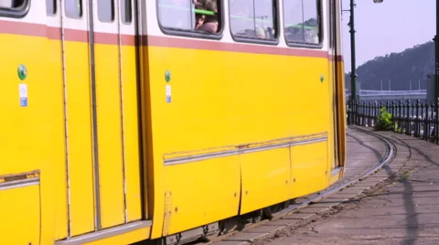 Tram passes Stock Footage 57188066