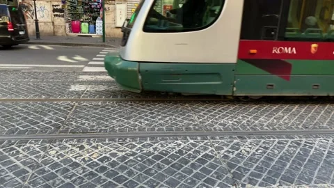 A tram passes in Rome Stock Footage 139864374