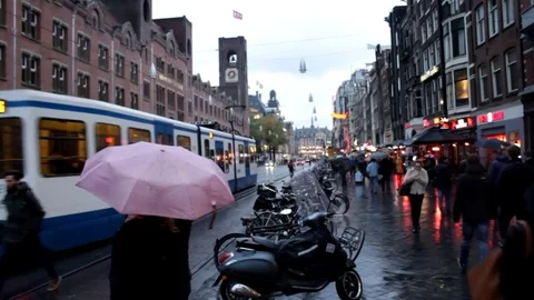 Tram passing by in Amsterdam Stock Footage 83077576