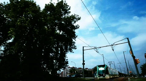 Tram passing barcelona Stock Footage 513857