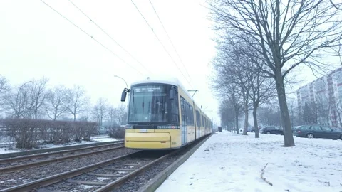 Tram Passing Close to Camera – Urban Public Transportation in Berlin City Stock Footage 328594643