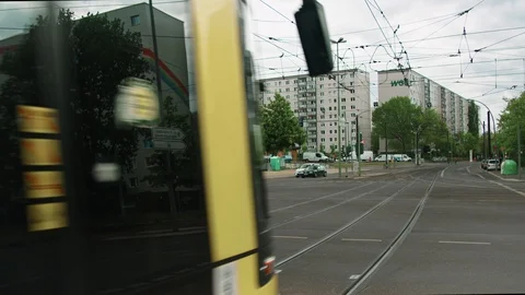 Tram passing crossing in Berlin General View Stock Footage