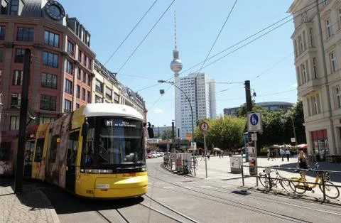 Tram passing by the Hackescher Markt place in Berlin mitte district (Germany) Stock Photos