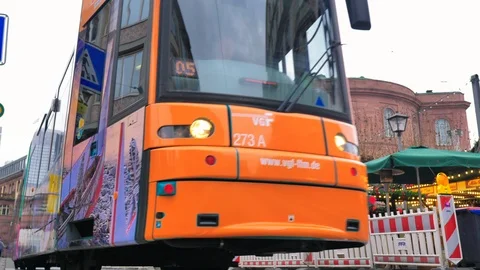Tram passing at high speed flat from the ground Stock Footage 124479655