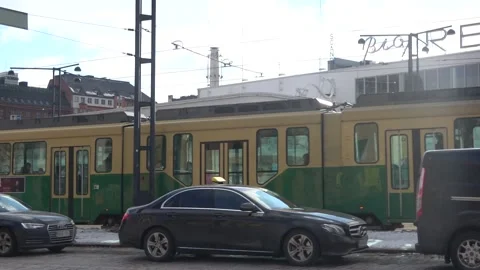 The tram is passing from Mannerheim Square in Helsinki 스톡 동영상 146453099