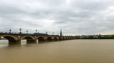 Tram passing over the Pont de Pierre bridge - Bordeaux France - HD 4k+ Stock Footage 41740085