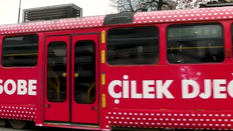 A tram is passing by in Sarajevo. Video stock 152681986