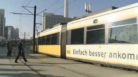 Tram passing in the street Stock-Footage 1091157