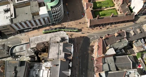 Tram passing through pedestrian zone in city, public transport in urban borough Stock-Footage 201891114