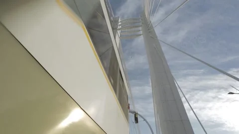 Tram passing on white Bridge in Bucharest Romania 1 Stock Footage 151415669