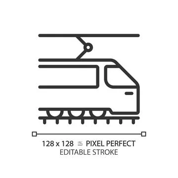 Tram pixel perfect linear icon Stock Illustration