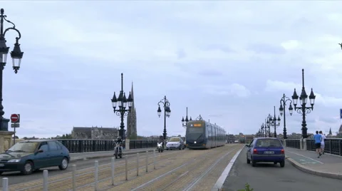 Tram on the Pont de Pierre bridge - Bordeaux France - HD 4k+ Stock Footage 41740460