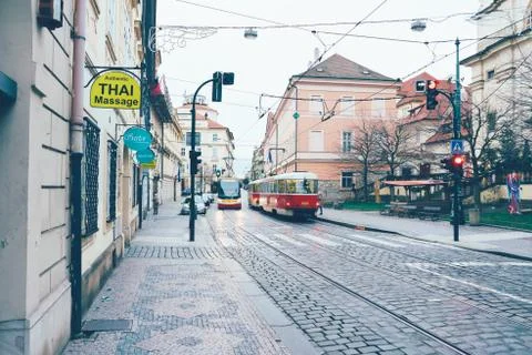 Tram in prague Stock Photos