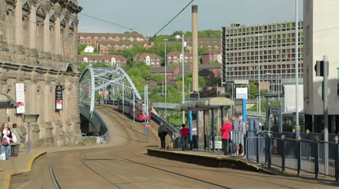 Tram pulls into sheffield station, yorkshire, england Video stock 38814695
