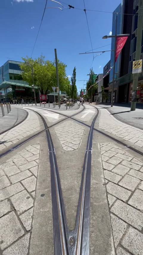 Tram rail way at Christchurch Central City Center Stock Footage 166370945