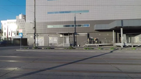 Tram rails facade of the building Stock Footage 130195952