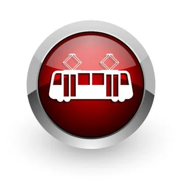 Tram red circle web glossy icon. Illustrazione stock