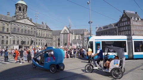 Tram Reveals Protest Crowd Rainbow Lhbti+ Gay Pride Netherlands Amsterdam Stock Footage 234409854