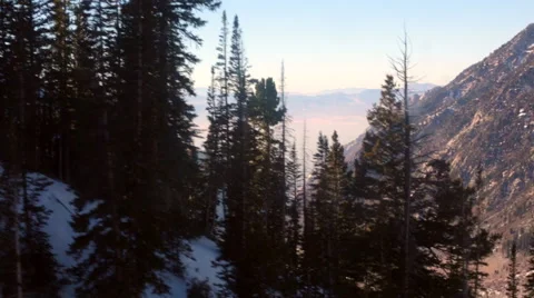Tram ride down mountain with valley view Stock Footage 44617733