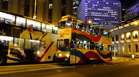 Tram ride through central district, Hong Kong, China. Stock Footage 55073450
