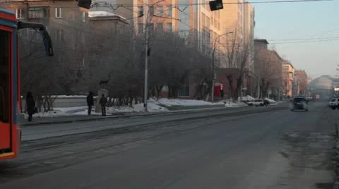 Tram rides on the street Stock Footage 10861560