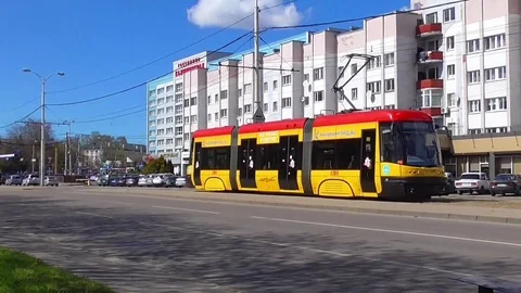 Tram rides on the street Vidéo 74795508