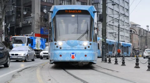 Tram rides through the city Video stock 63060960