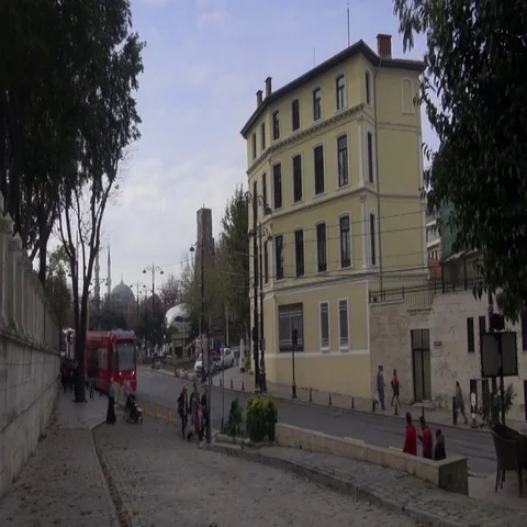 The tram rides through the streets Stock Footage 69709693