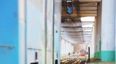 Tram rides in the ways Stock Footage 64025907