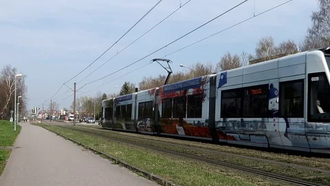 A Tram in Rostock Stock Footage 105895834