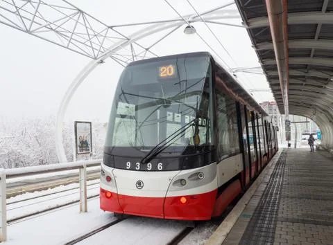Tram in  snowfall Stock Photos