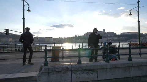 Tram station at sunset in Budapest Stock Footage 48932477