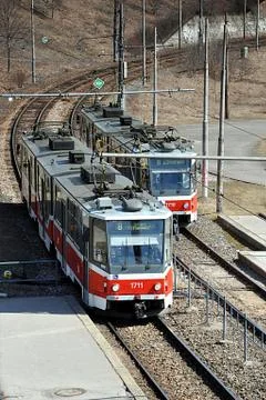 Tram in stations Stock Photos