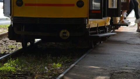 Tram stop and passenger drop-off Stock Footage 111329920